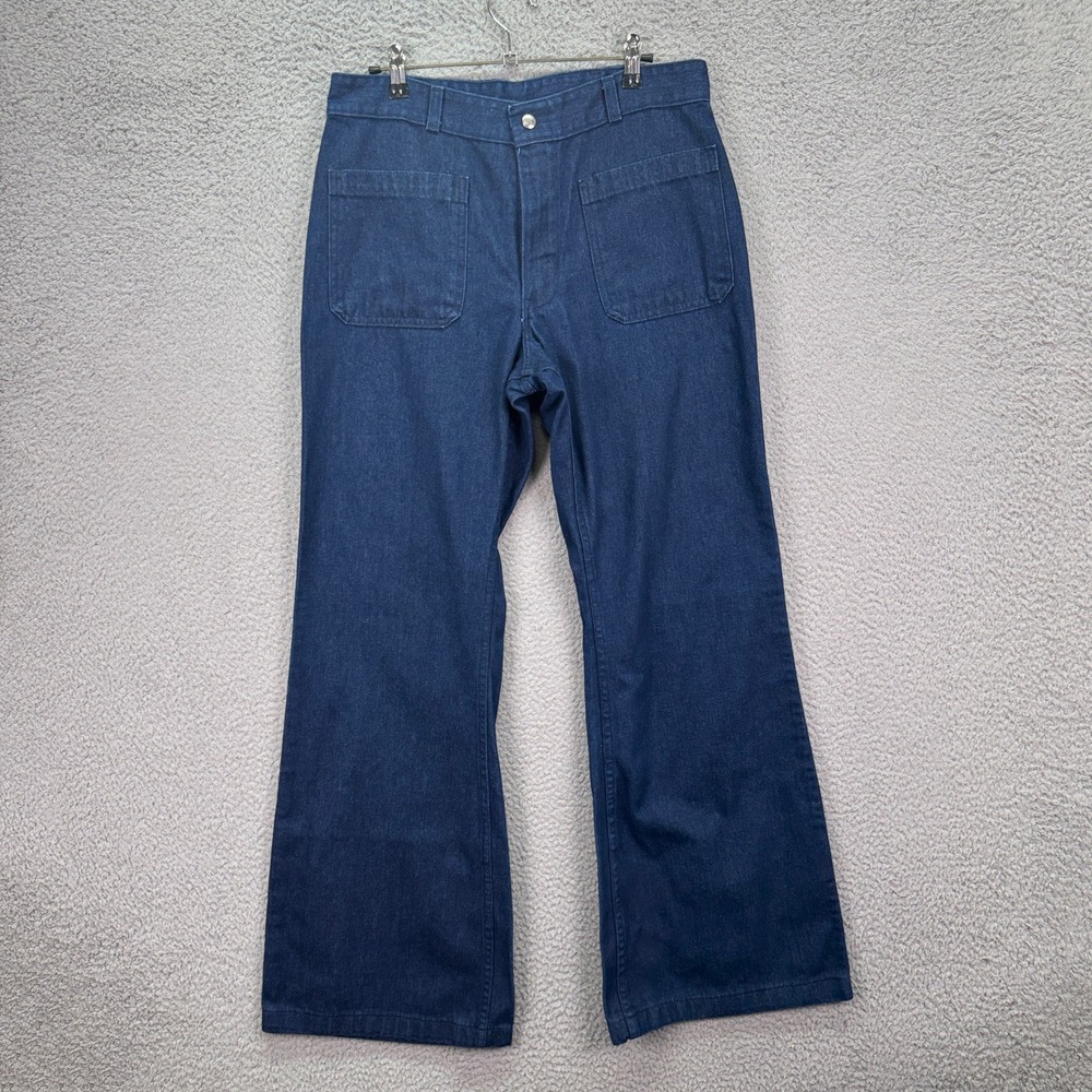 VTG US NAVY 32x32 Seafarer Bell Bottom Wide Leg Flare Denim Sailor Trousers